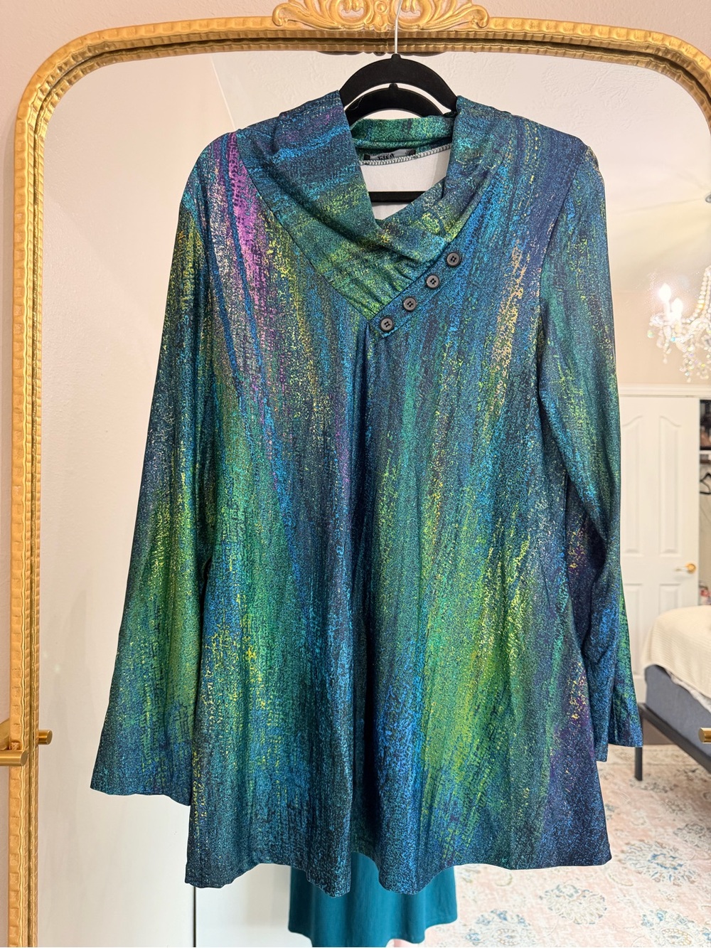 TRELISE COOPER Iridescent Blue-Green Trench Coat